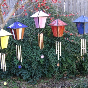 Stained Glass Birdhouse Wind Chime PDF Instructions and Pattern