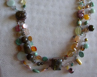 Estate sognando / Multi Strand Collana / Labradorite, Perla, Quarzo Rosa / Regali per lei