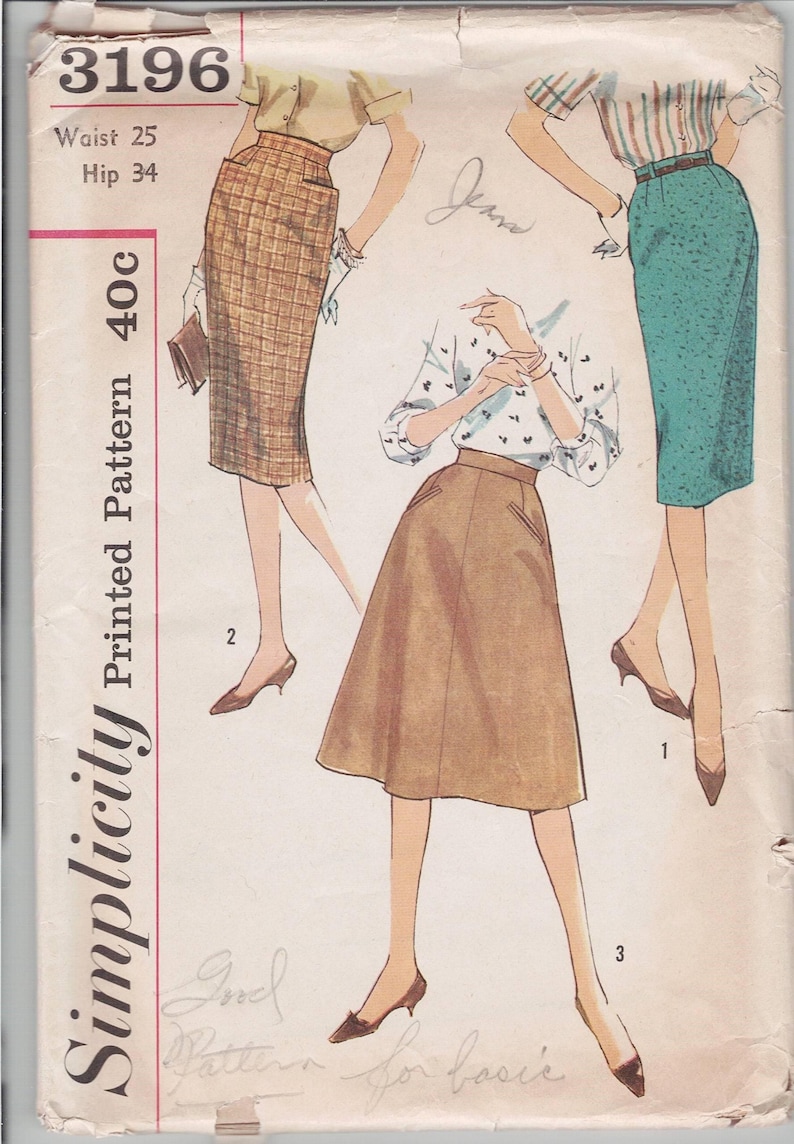 1960s Misses' Skirt Simplicity Printed UNCUT Sewing Pattern 3196, Waist ...