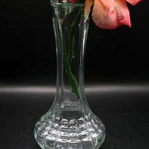 Vintage CFG Cut Glass Large Flared Bubble Bottom Bud Vase, Stacked Rectangle Design in Great Condition - Measures ~4.5 x 9.25"