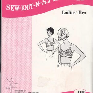 May include: Sew-Knit-N-Stretch pattern #219 for a ladies' bra, size 36 A-B-C cup. The pattern includes instructions and illustrations for sewing a bra with a lace design. The pattern is designed by Kerstin Martensson and is priced at $1.00.