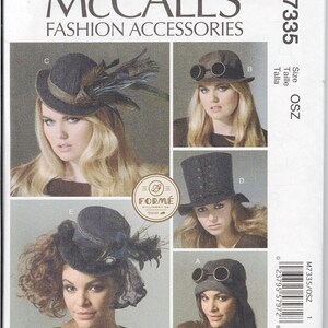 May include: A sewing pattern for five different hats, including a top hat, a cloche hat, and a newsboy cap. The pattern is from McCall's and is for size OSZ. The pattern is called "Fashion Accessories" and is for millinery.