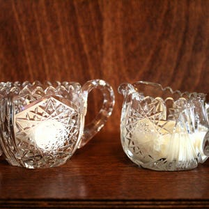 Vintage Heavy Cut Glass Starburst Pattern Sugar Bowl and Creamer Set - SO PRETTY!!! Bowl Measures 6.5 x 3&quot;, Creamer 5 x 2.75&quot;