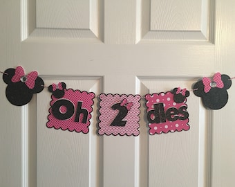Minnie Mouse Banner, "Oh 2 dles" Banner, Minnie Mouse high chair banner, Hot Pink Minnie Mouse banner, Hot Pink Minnie Decor