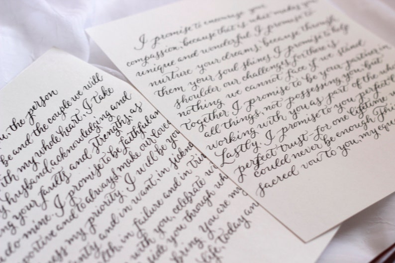 His and Her Wedding Vows Calligraphy Wedding Vows Custom 