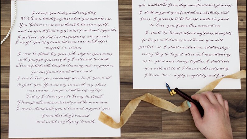 His and Her Wedding Vows Calligraphy Wedding Vows Custom 
