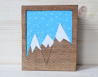 Holzrelief, Berge im Winter, skandinavisch, geschenk, schnee