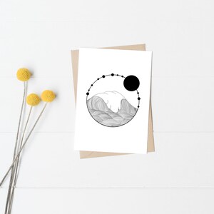 Karte, Zeichnung, Maritim, Meer, Welle, kreis, Mond, abstrakt, schlicht, grusskarte, geschenk