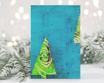 Christmas card abstract painting fir tree