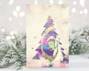 Christmas card abstract fir tree painting