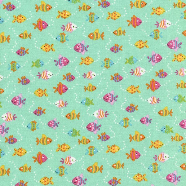 Fish Fabric, Childrens Fabric, Diving Divas Fish by Timeless Treasures, Cotton, 1/2 Yard