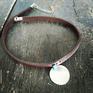 Boho Leder Schmuck Halskette mit einem rostfreien Anhänger