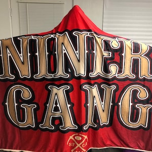 HOODED Niner gang Blanket!! Warm, amazing, and beautiful. Fleece interior! Perfect Niner fan Christmas gift.