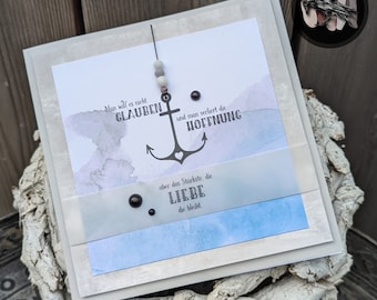 Trauerkarte >> ANKER - die LIEBE bleibt ... << Klappkarte 15 x 15 cm / Beileidskarte inkl. Umschlag