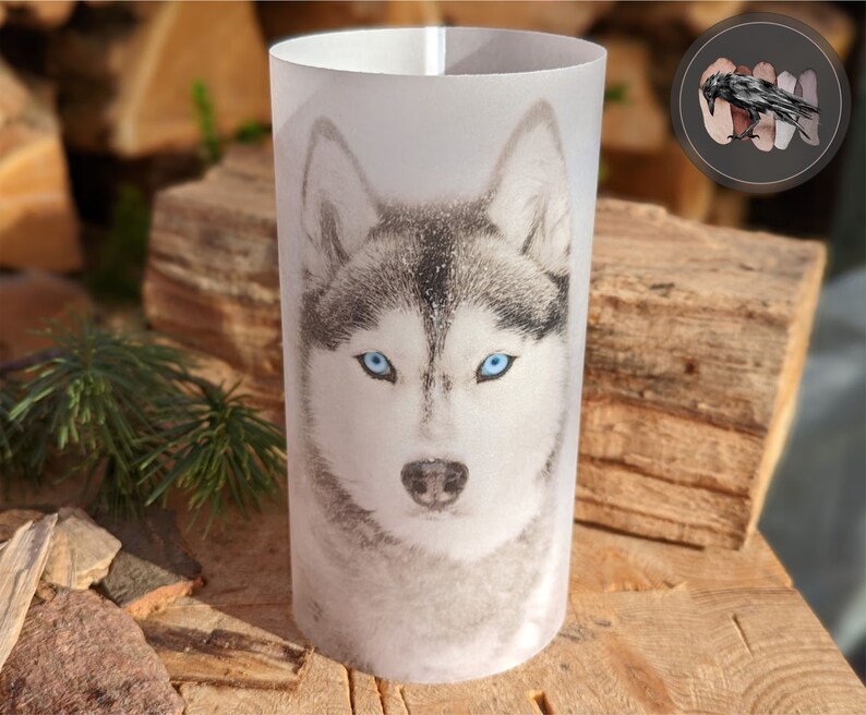 Tierische Lichthülle / Windlicht HUSKY Tischlampe / Laterne Waldtiere 16 cm hoch Bild 4