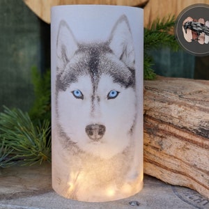 Tierische Lichthülle / Windlicht HUSKY Tischlampe / Laterne Waldtiere 16 cm hoch Bild 1