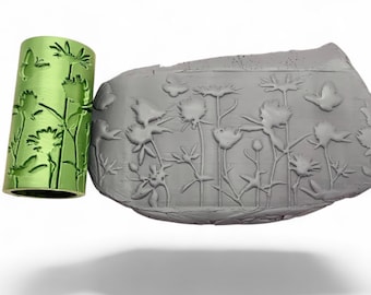 SCHMETTERLINGSGARTEN | Ton Texturroller | Polymer Clay Textur | Prägeroller | Keramik Texturroller | Tonwerkzeug | Ton Ausstecher