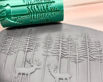 Clay Texture Roller | DEER IN FOREST | Polymer Clay Texture | Embossing Roller | Ceramic Texture Roller | Clay Tool | Clay Cutter