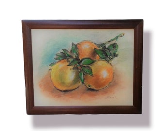 Original Painting Oranges Still Life Oil Pastel  Original Art Gift Home Decor