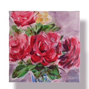 Still Life Flowers Roses Unframed Original Oil Small Painting Art Canvas Wall Decor