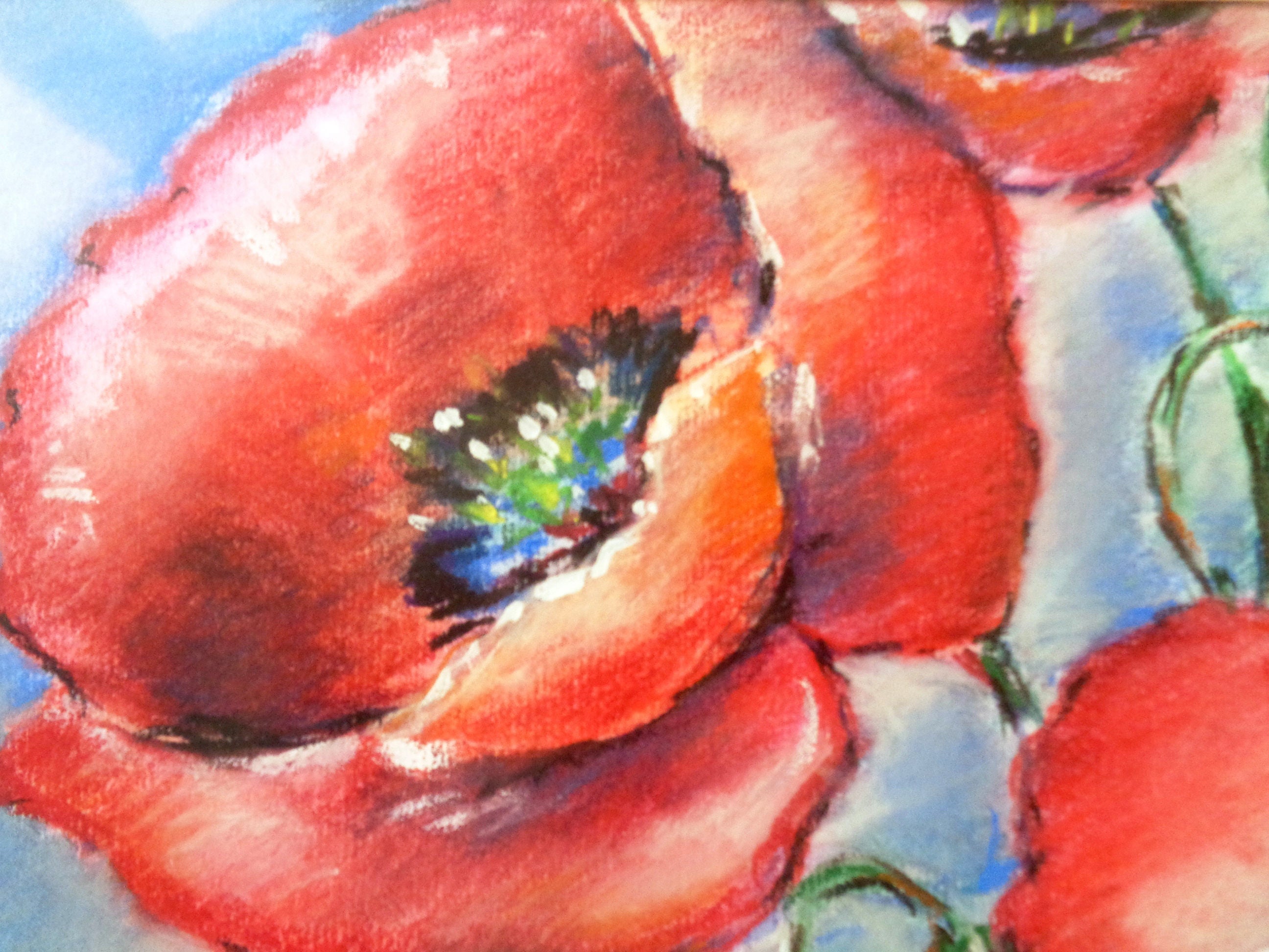 Original Painting Oil Pastel Poppy Flowers Small Art Gift Home Office Decor Etsy UK