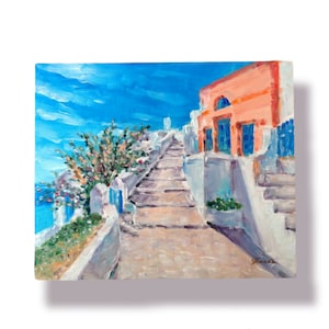 24 × 30 Santorini Original Oil Painting Greek Island Landscape White Blue Wall Art Gift Home Office Decor