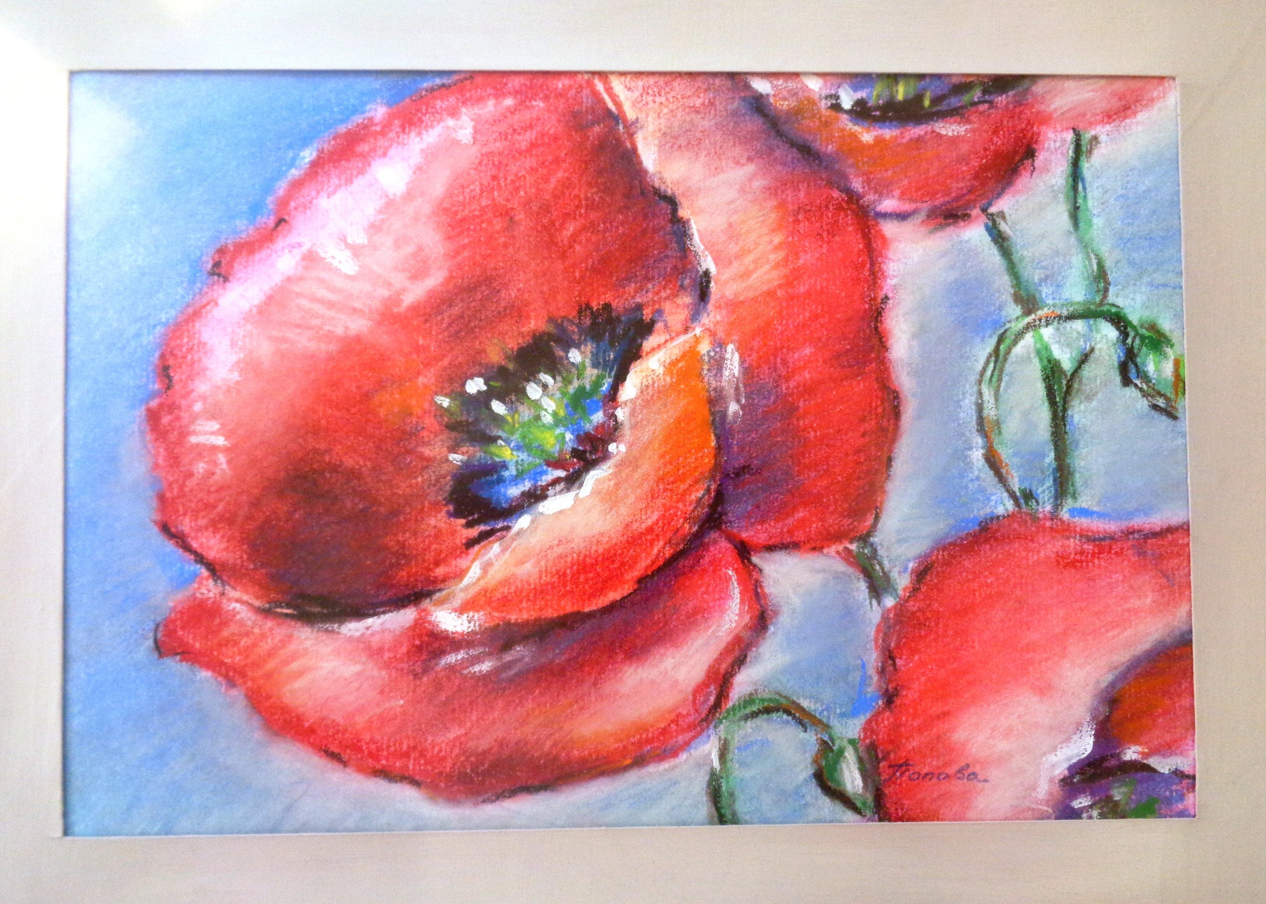Original Painting Oil Pastel Poppy Flowers Small Art Gift Home Office Decor Etsy UK