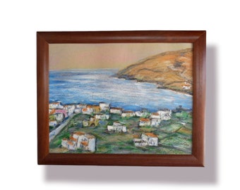 Oil Pastel Painting Sea Landscape Andros Island Greece View Original Painting Small Art Gift Home Decor