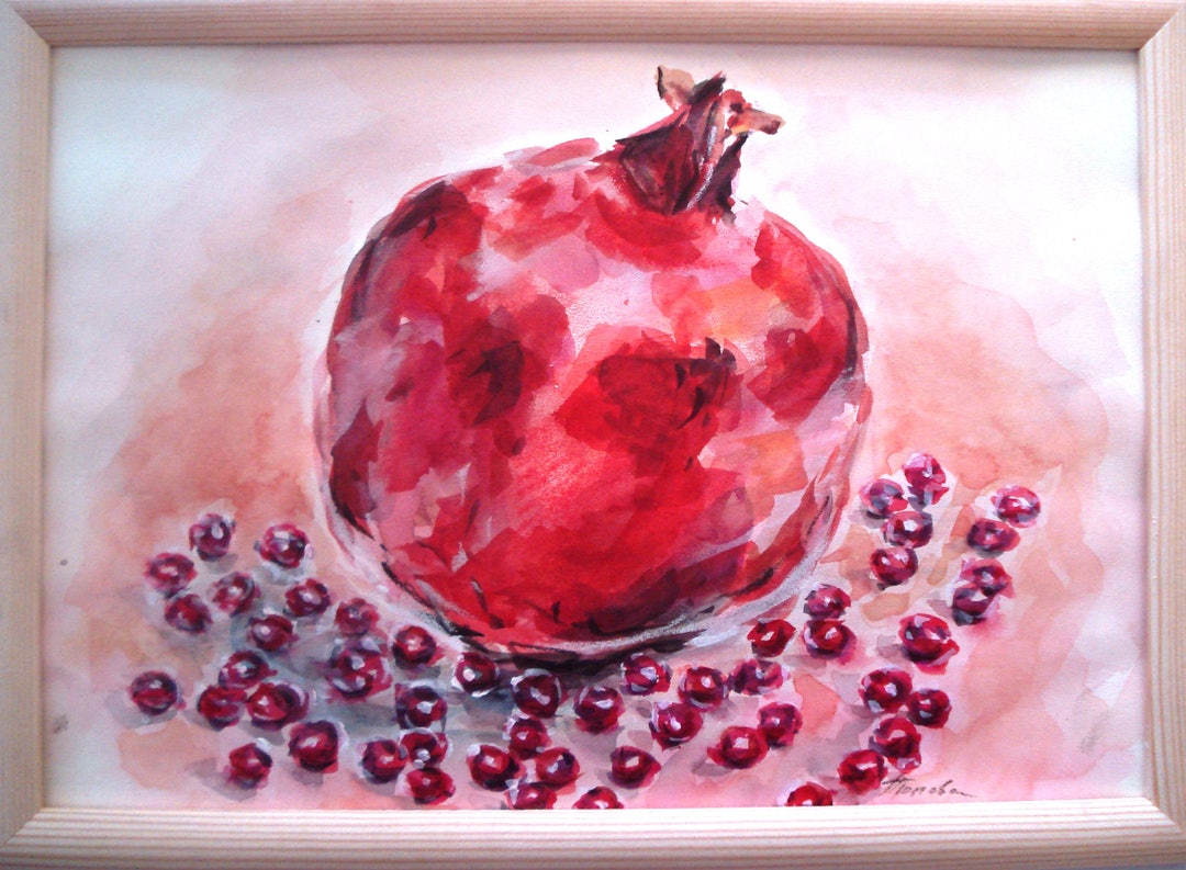 Pomegranate Original Painting Watercolors Wall Art Gift Home Etsy