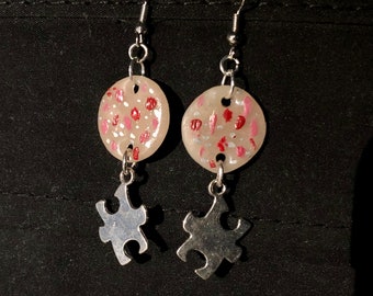 Confetti Puzzle Piece Dangle Earrings - Clay