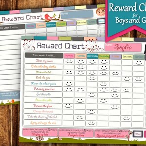 Printable Reward Chart for Girls and Boys 8.5x11'' Editable Kids Reward Chart Template Behavior Charts for Children Reward Chart System image 2