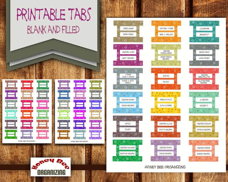 Printable Cookbook Templates Filable Blank Categories / Tabs Category Recipe Organizer DIY