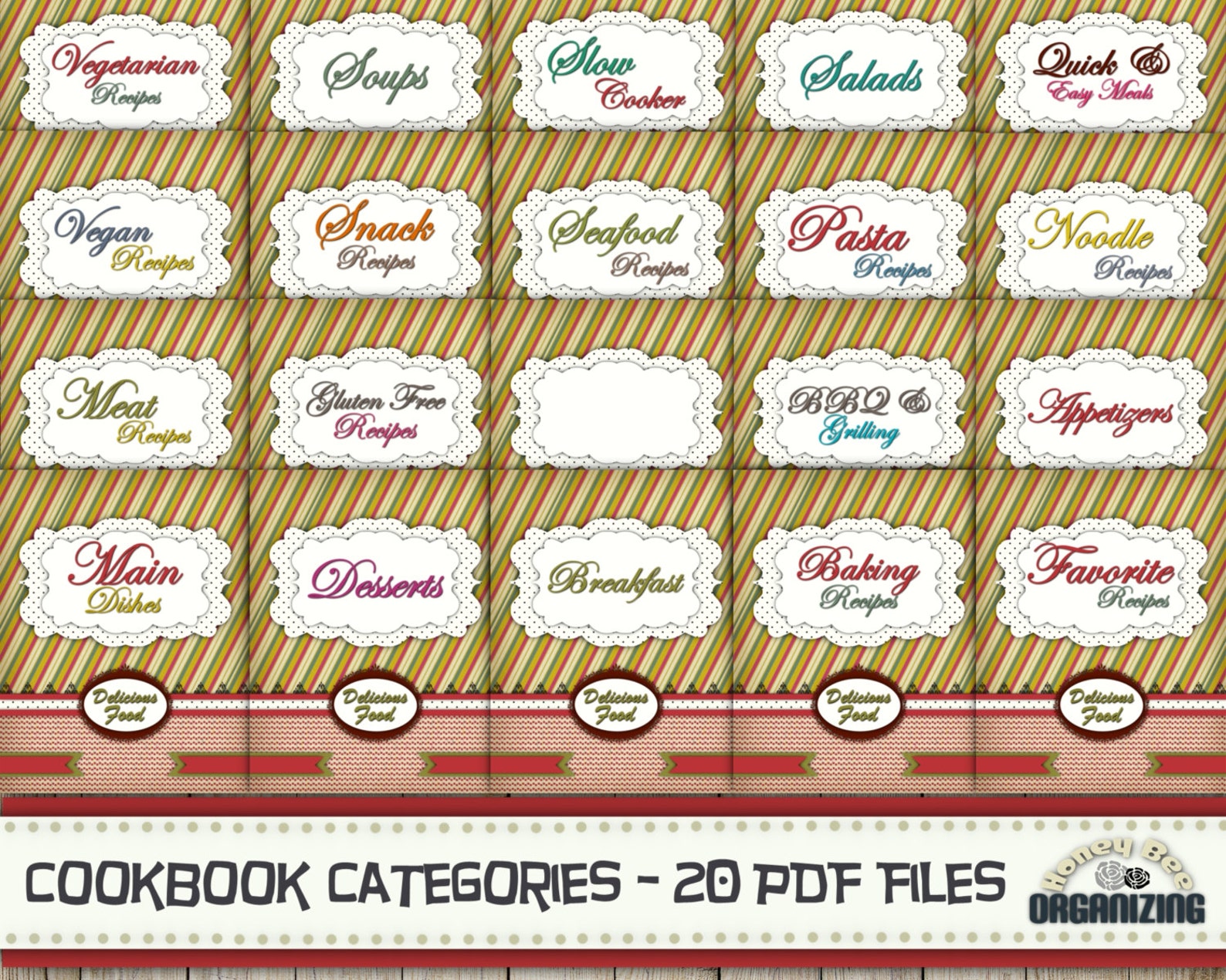 Recipe Book Binder Categories Kit Printable Cookbook Templates Instant Download PDF Letter Size