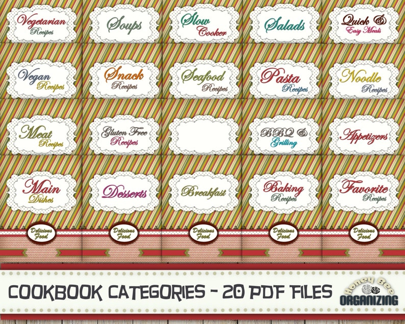 Recipe Book Binder Categories Kit Printable Cookbook - Etsy