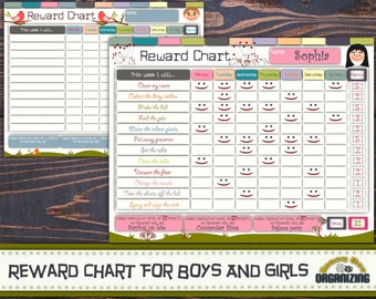 Printable Reward Chart for Girls and Boys 8.5x11''- Editable Kids Reward Chart Template - Behavior Charts for Children - Reward Chart System