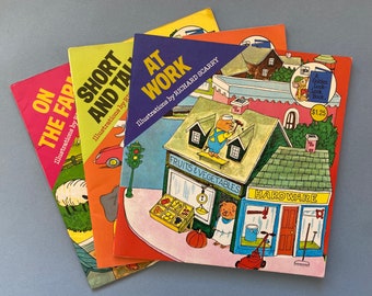 Three Vintage 1970s Richard Scarry Golden Look-Look Books ~ At Work, On the Farm, Short and Tall
