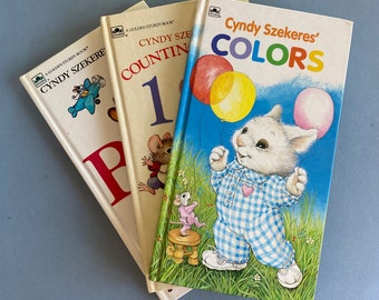 3 Cyndy Szekeres' Boards Books, Instant Collection: Colors, Counting Book 1 to 10 & ABC ~ Vintage Board Books for Toddlers