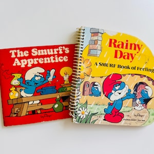 Twee vintage smurfenboeken uit de jaren 80 ~ The Smurf's Apprentice & Rainy Day: A Smurf Book of Feelings