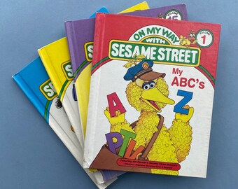 Four 1980s On My Way With Sesame Street Books ~ My ABC's, I Can Count, Summer, Fall Winter, Spring, Colors and Shapes