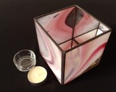 Stained Glass Tea Light Holder 10cm Cube - Pink - Votive Candle Holder - More Colours Available - Pink Candle Holder - Glass Candle Holder
