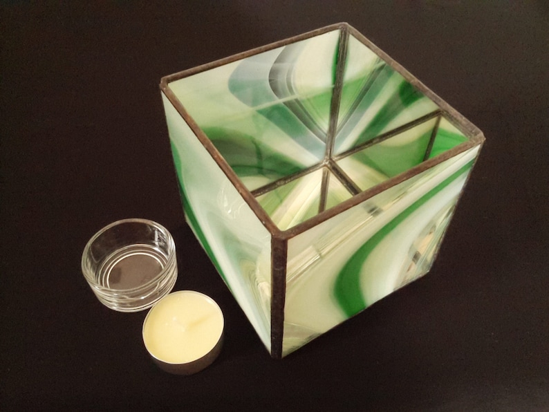 Stained Glass Tea Light Holder 10cm Cube Pink Votive Candle Holder More