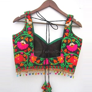 Readymade Saree Blouses with kutch work colorful embroidery Sari Blouse Saree Blouse Sari Top Embroidery Blouse with round neck image 1