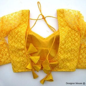 Made To Order Net Embroidery blouse with designer tassels | Quarter Sleeves Blouse | Sari Blouse | Designer Saree Blouse for Woman