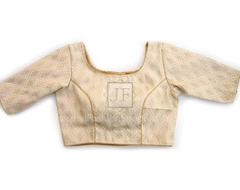 Indian Designer Golden Saree Blouse: Quarter Sleeves, Made To Order