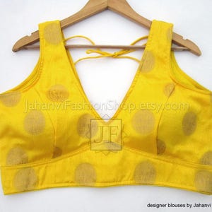 Made To Order brocade V-neck designer Saree Blouse, Saree Blouse Sari Top, Haldi blouse, Mehandi Blouse for Woman
