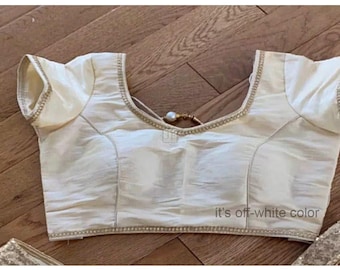 Bridal Raw Silk Saree Blouse: Golden Lace - Custom Fit, Back hook Crop Top