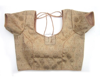 Sweet Heart Neck Bollywood Golden Saree Blouse: Crop Top, Short Sleeves