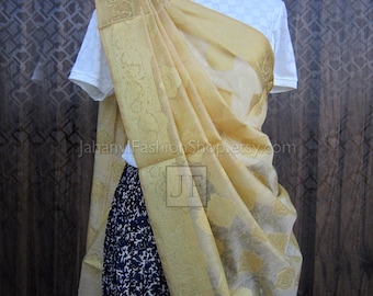 Golden Silk Dupatta Leaves- Lightweight Traditional Scarf Soft Designer Texture
