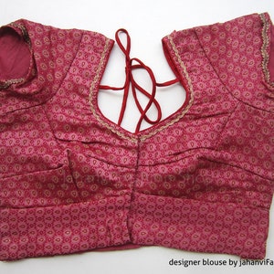 Saree Blouse Magenta Leaf Traditional Readymade Designer Saree Blouse, Wedding Bridal Blouse 36&quot; bust, Ready to Ship