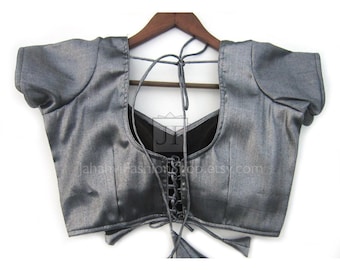 Indian Saree Blouse, Dupion Silk, Back Hook Loop Tie - Custom Made Sari Top